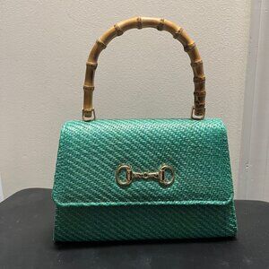 Straw Purse with Bamboo Handle EUC